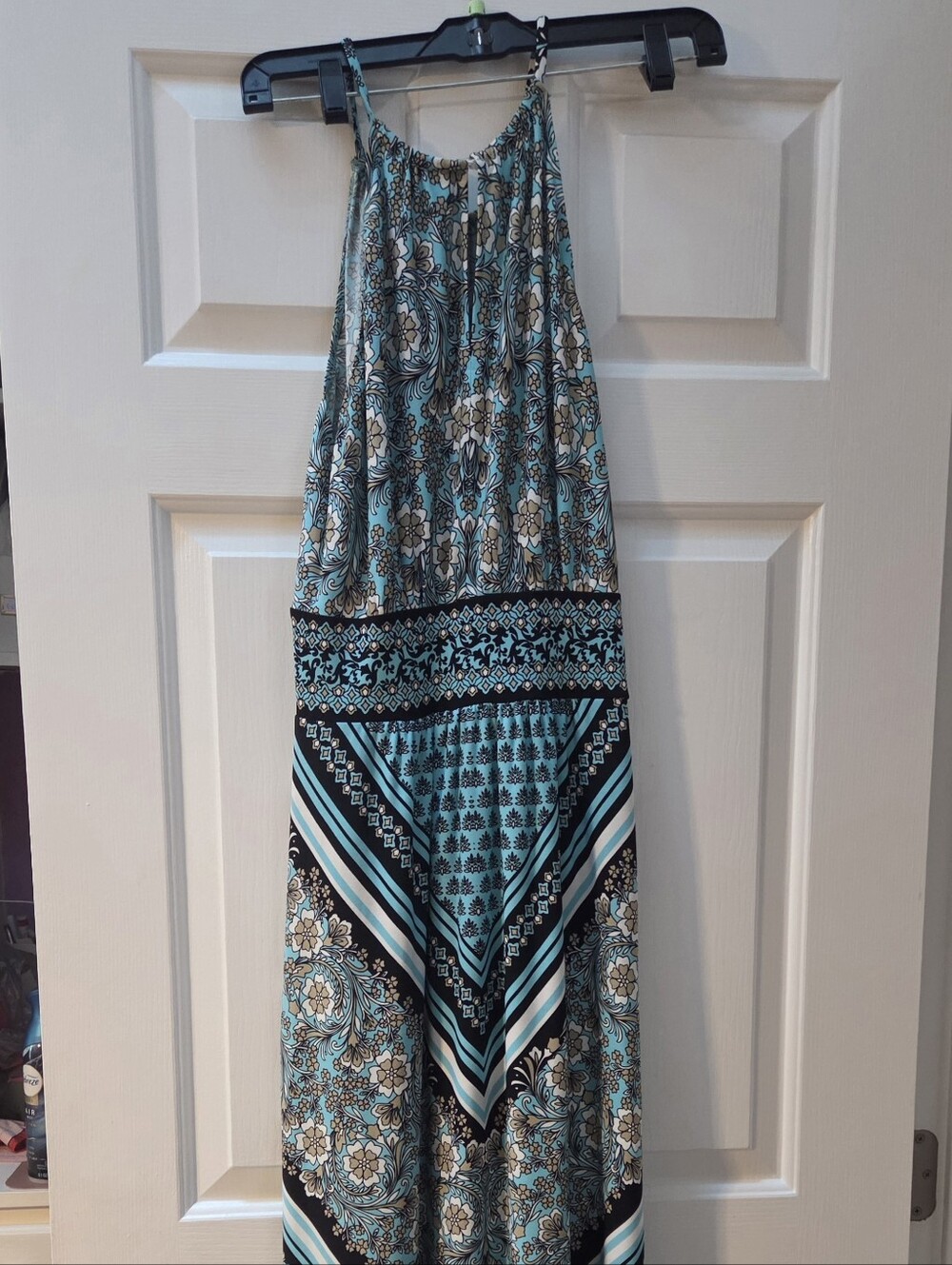 London Style Teal and Beige Floral Maxi Dress